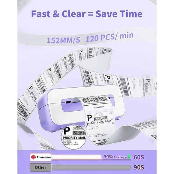 Phomemo Purple Thermal Label Printer Small Business High Speed 4x6 Shipping L - Picture 2 of 7
